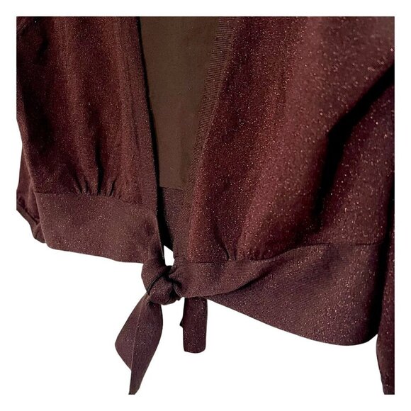 Kenar Tie Front Sparkly Metallic Chic Bronze Shrug Pleated Puff Sleeves Size L - Picture 6 of 7